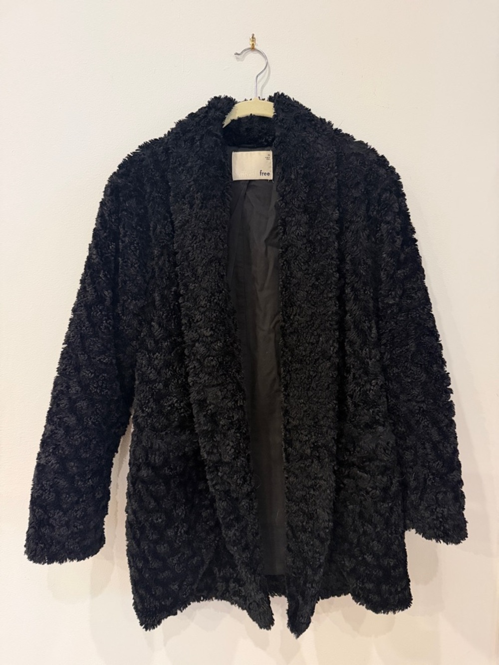 Aritzia Black Teddy Faux-Fur Open-Front Jacket